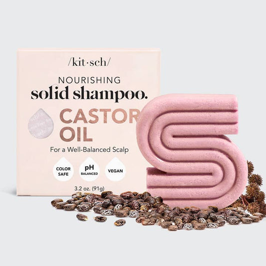 Kit-sch nourishing solid shampoo bar with packaging and ingredients on a light gray background