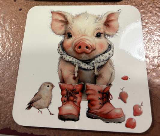 Piglet in Boots Drinking Coaster
