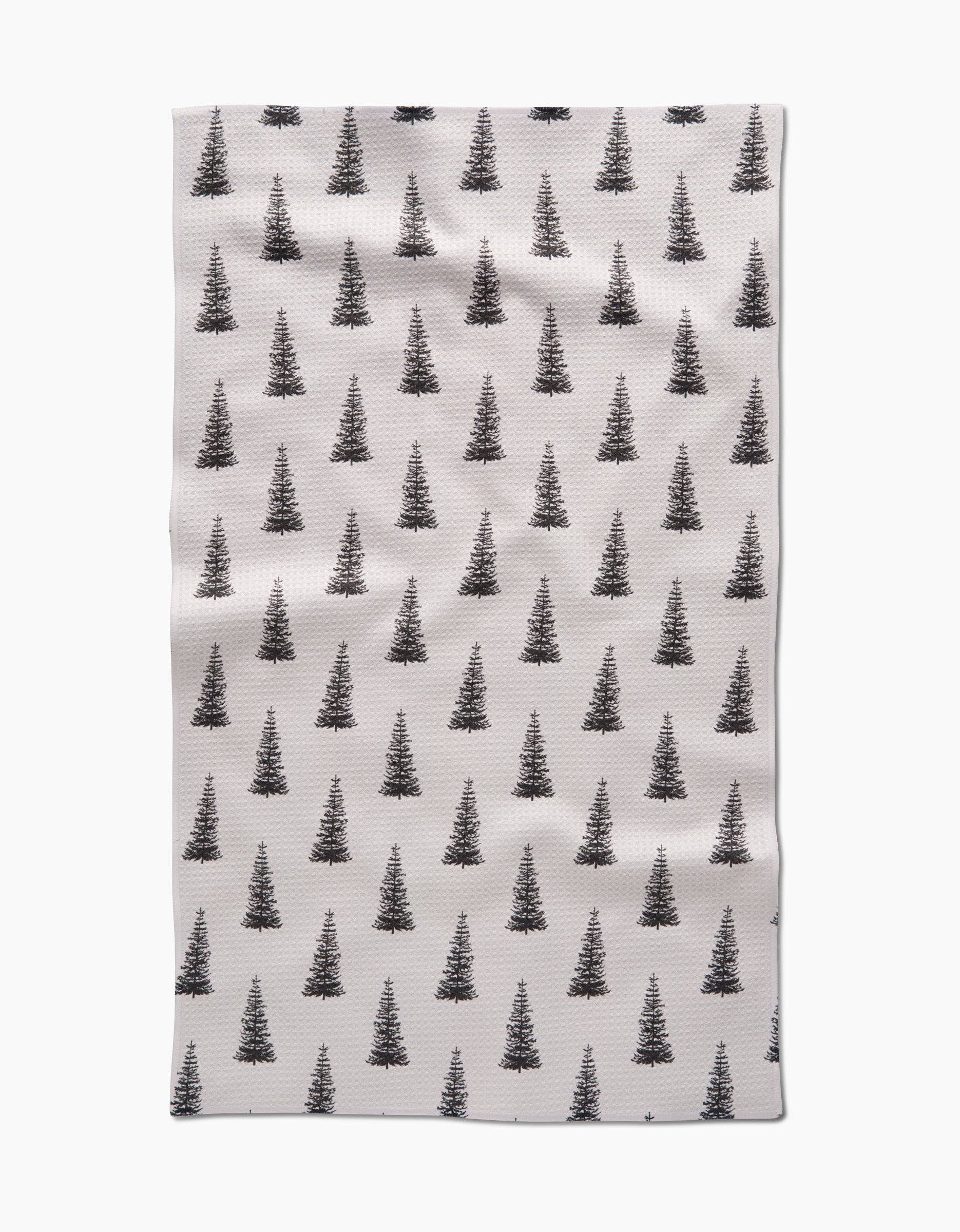 Geometry Tea Towel Alpine Forest Patterned fabric with tree design on a white background