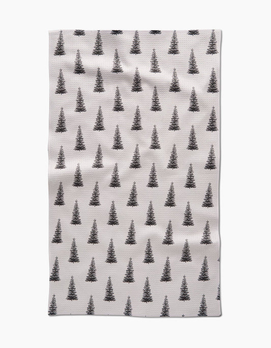 Geometry Tea Towel Alpine Forest Patterned fabric with tree design on a white background