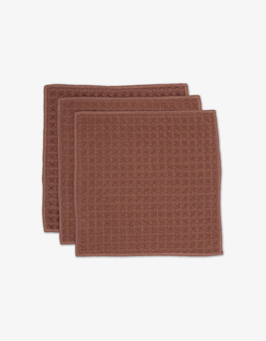 Geometry Waffle Washcloth Set of Two dusty rose textured towels on a white background