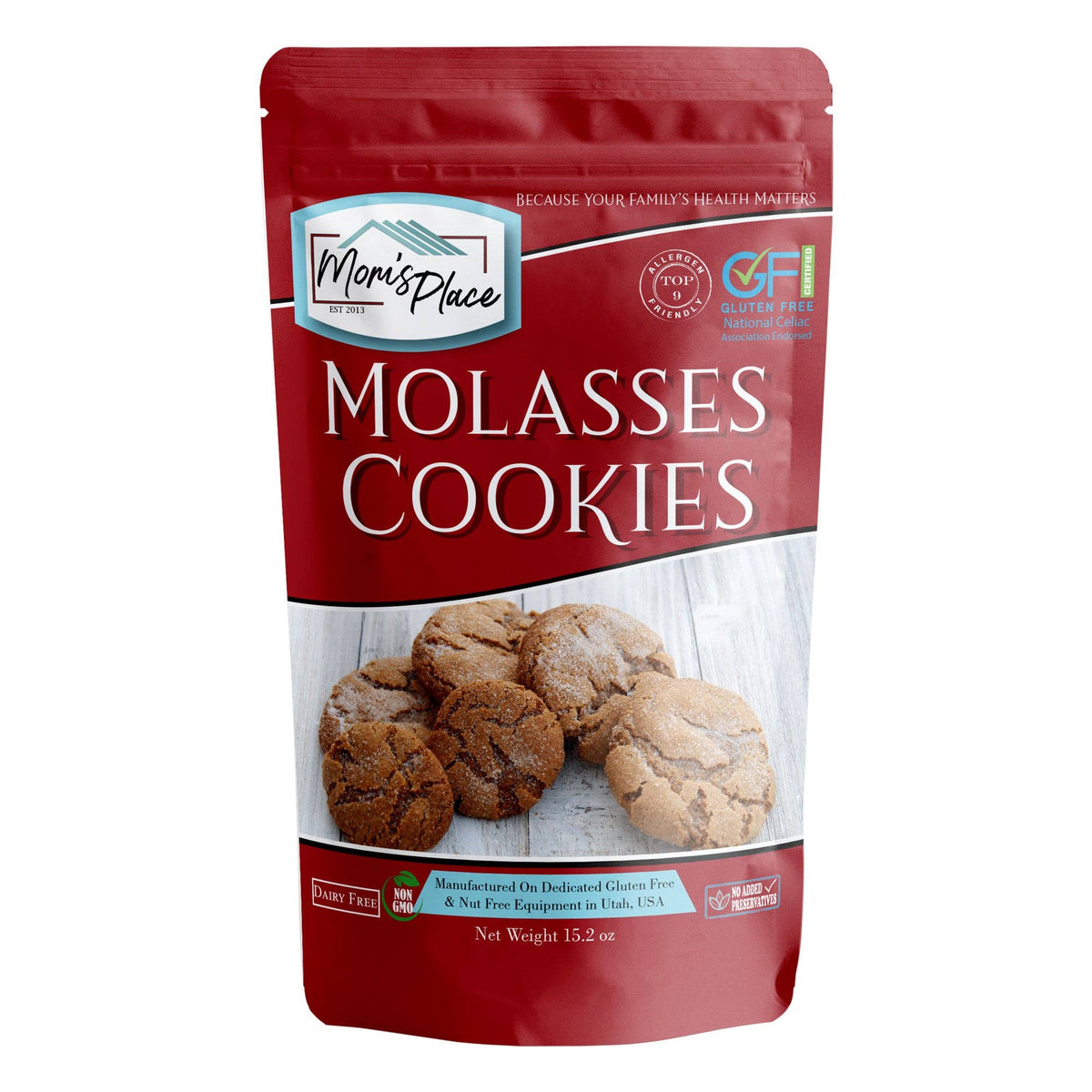Packaging of Molasses Cookies by Mom's Place on a white background