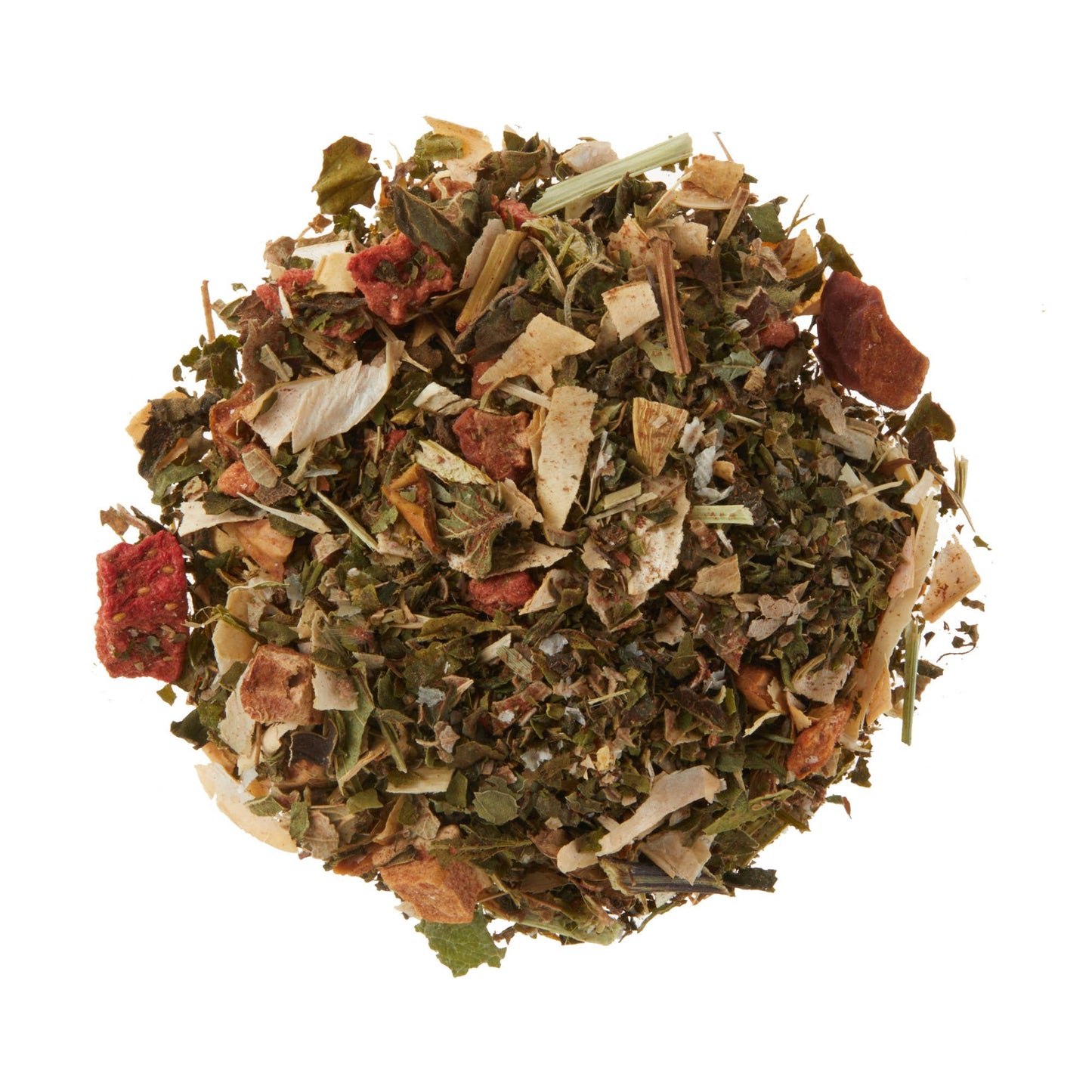 Heap of dried herbs and spices on a white background