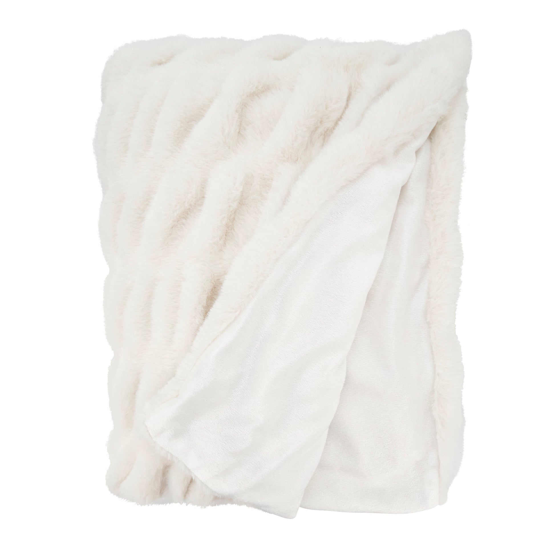 Faux Rabbit White Fur fluffy blanket on a white background