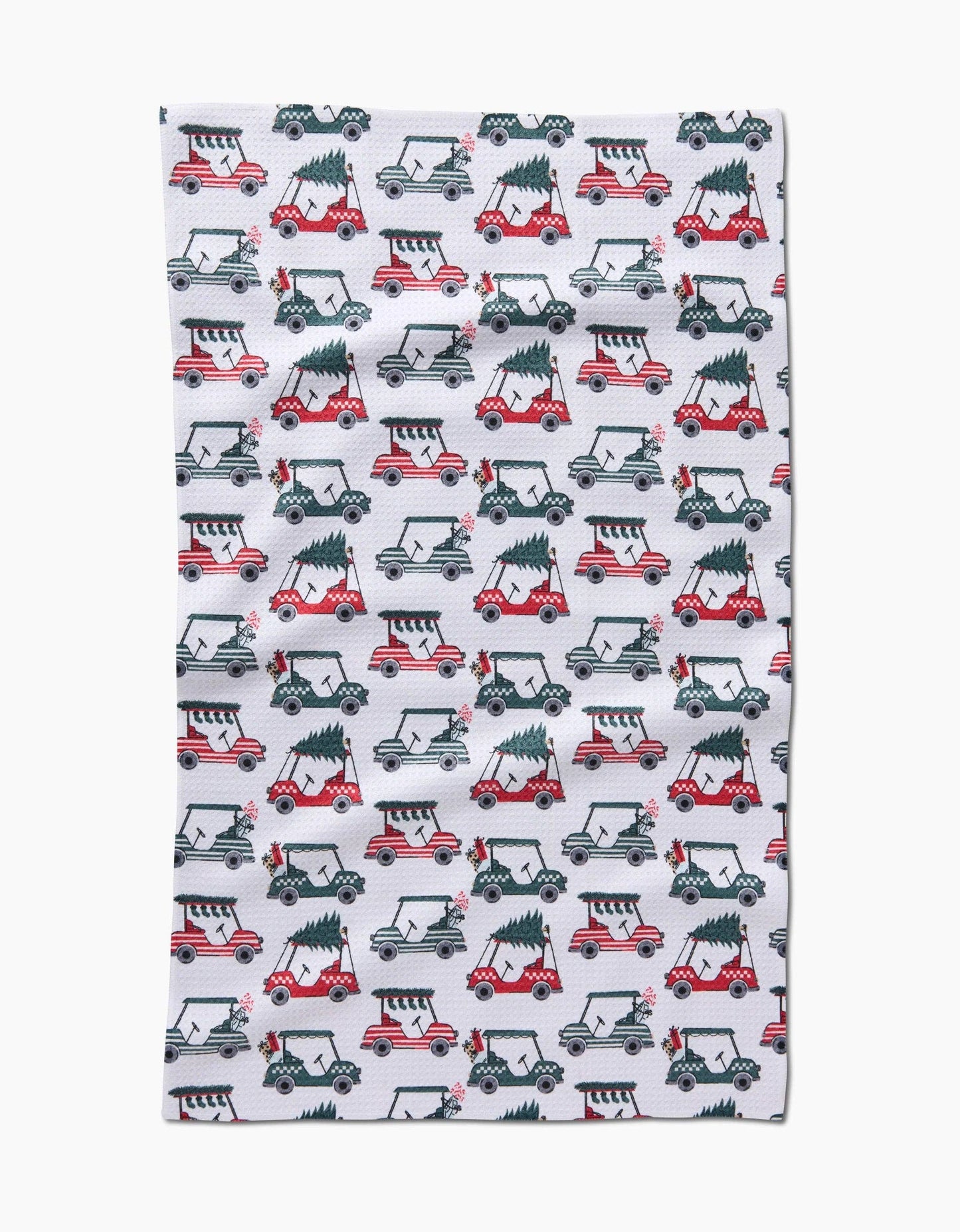 Geometry Tea towel with golf cart pattern on a white background
