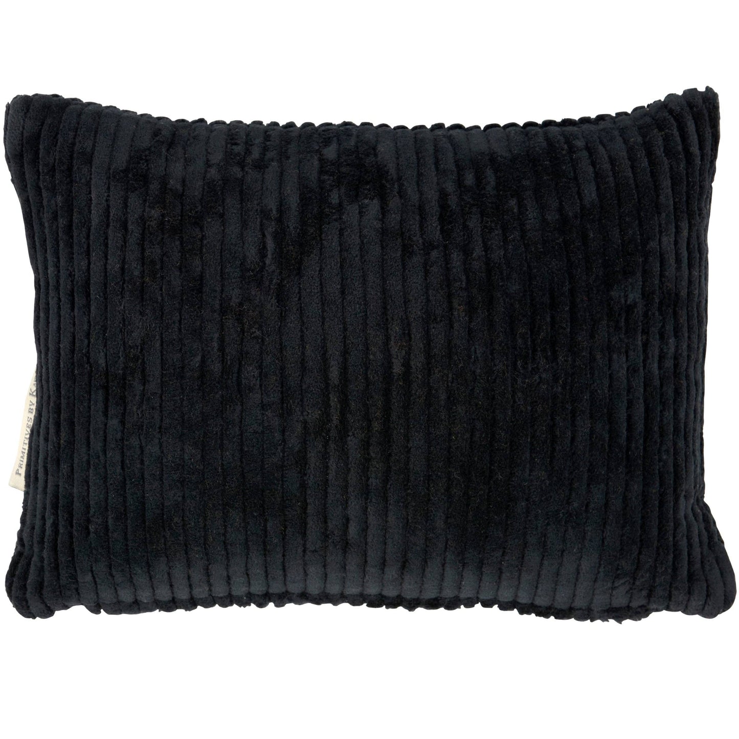 A black ribbed corduroy lumbar pillow with a plush, velvety texture, shown against a plain white background.