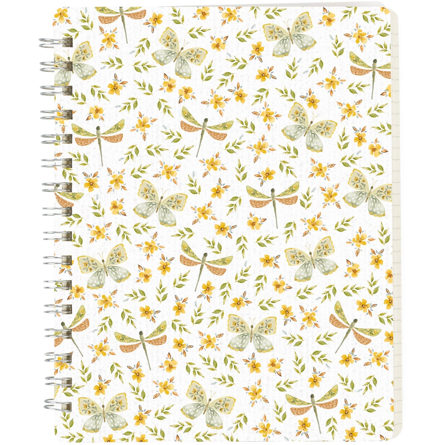 Notebook with floral and insect pattern on a white background