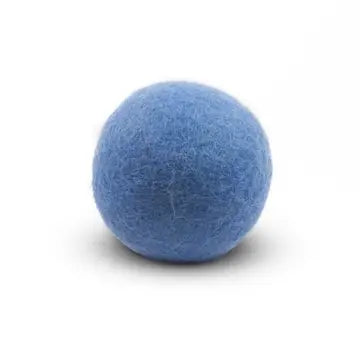 Blue wool dryer ball on a white background