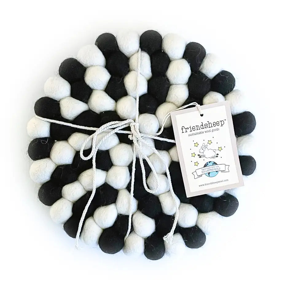 Black & White wool ball trivet