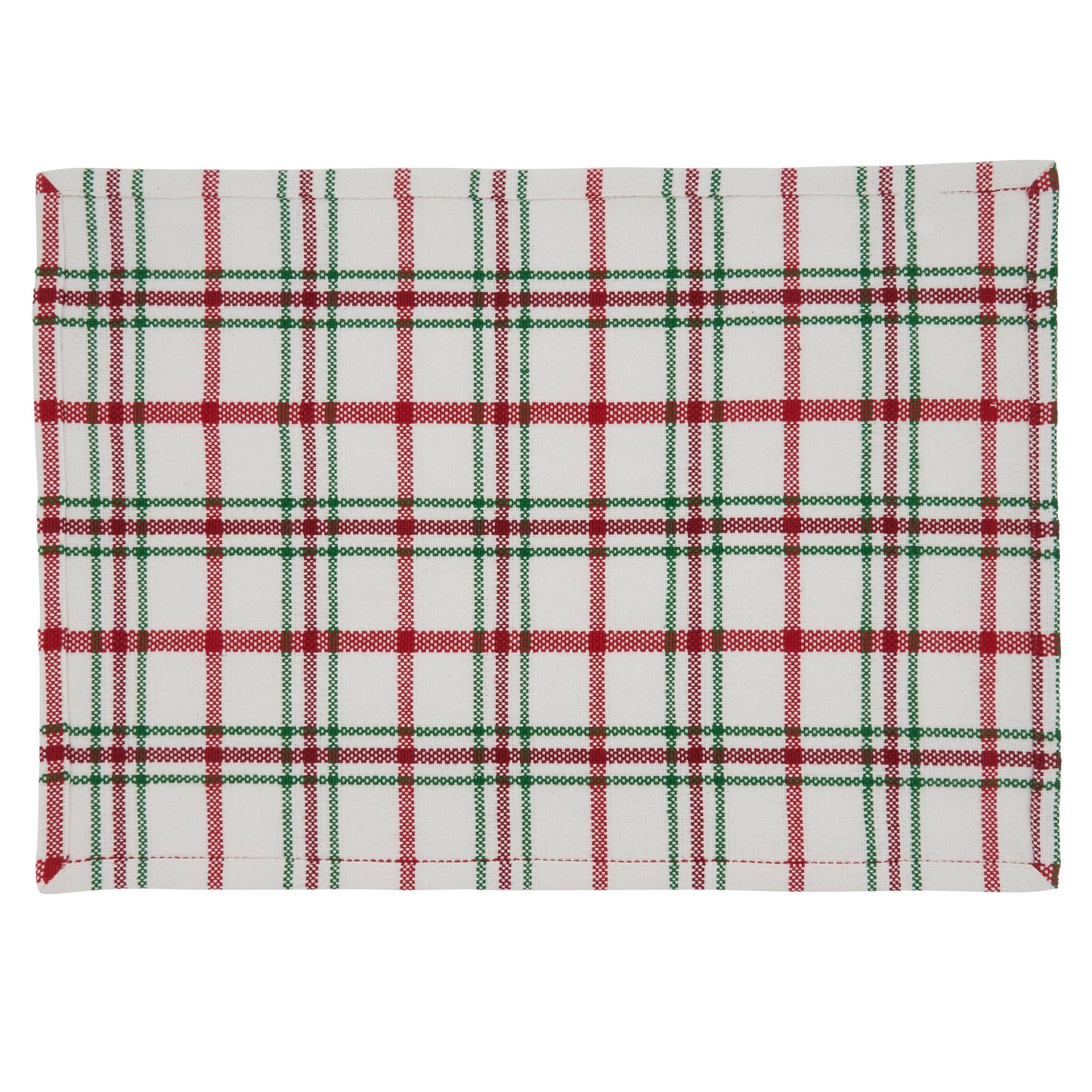 Plaid placemat with red and green pattern on a white background