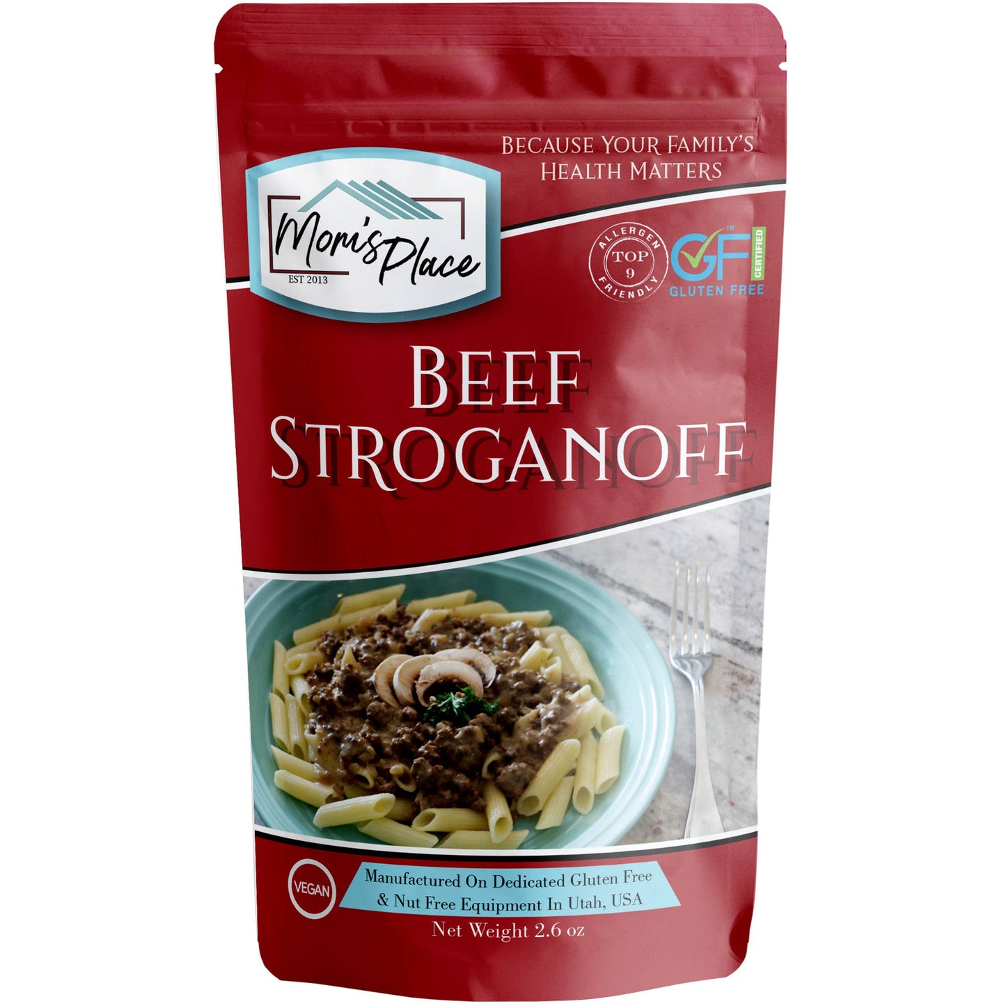 Mom's Place Beef Stroganoff package on a white background