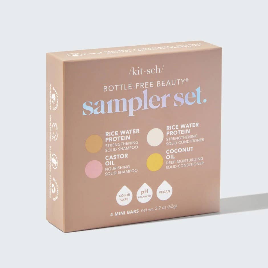 Kit-sch bottle-free beauty sampler set packaging on a light gray background