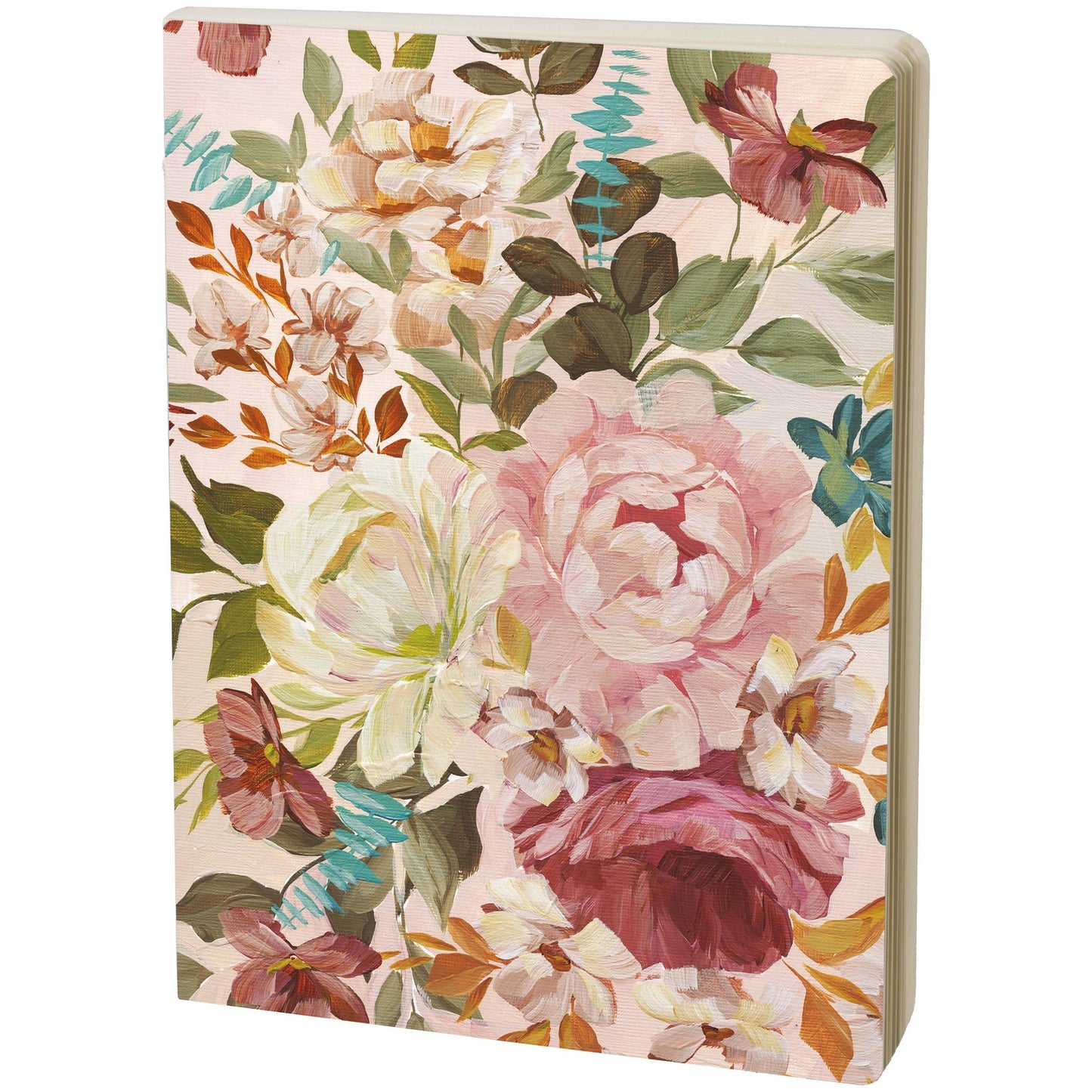 Floral journal notebook with a colorful design on a white background