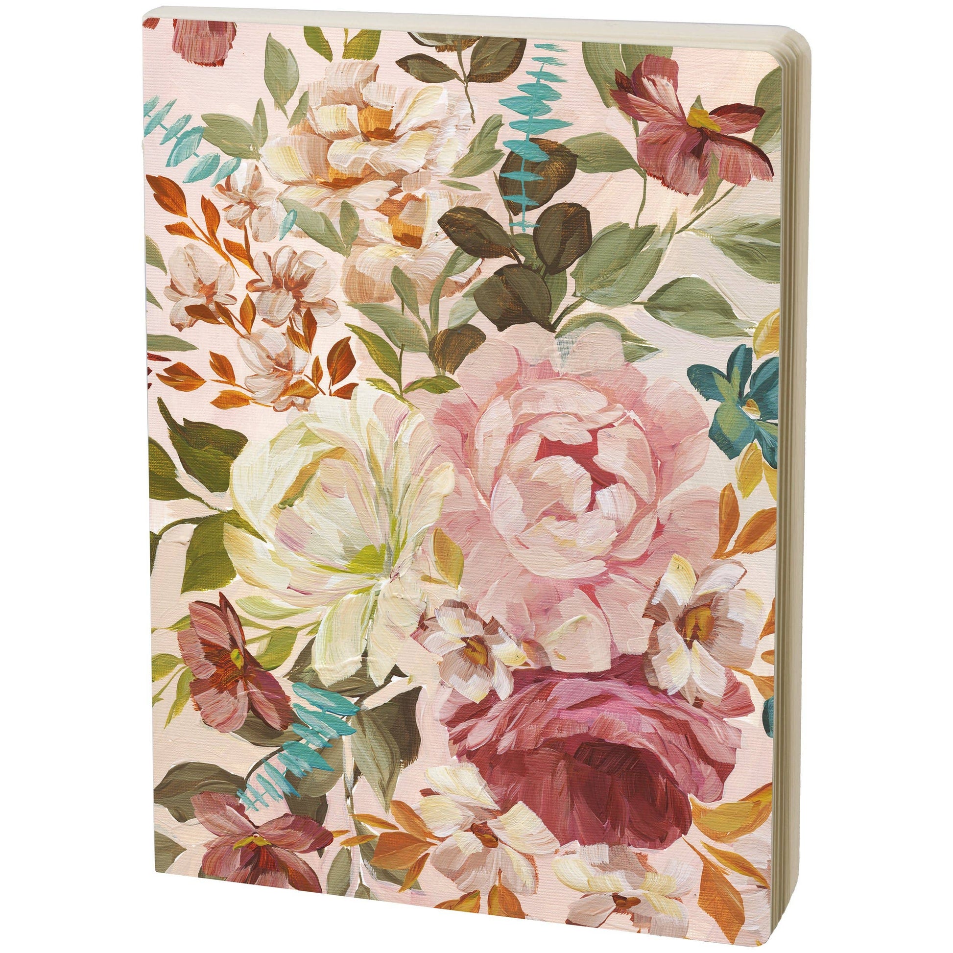 Floral journal notebook with a colorful design on a white background