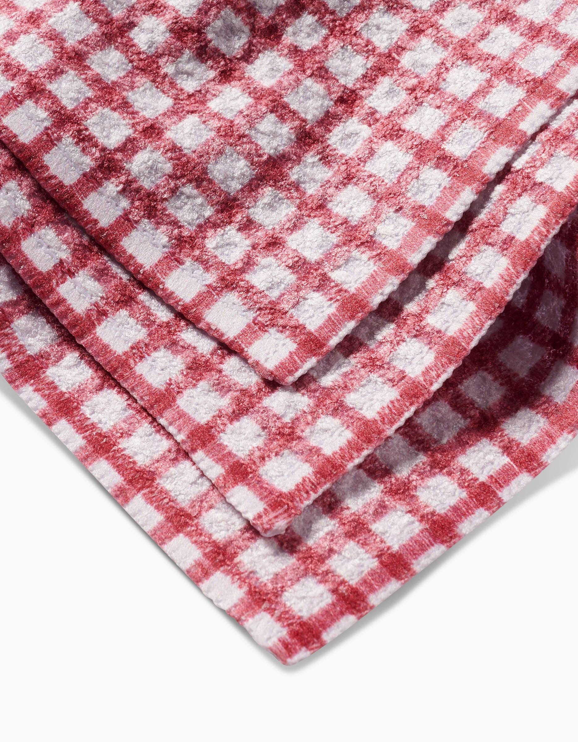 Red and white checkered fabric on a white background