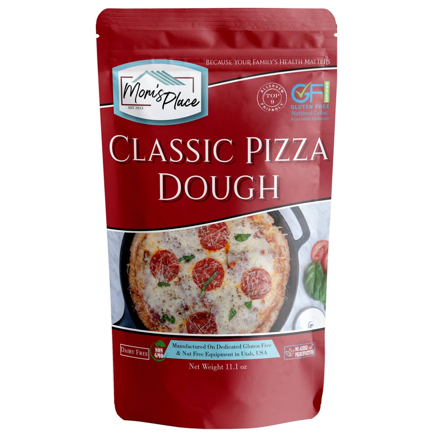 Mom's Place Classic Pizza Dough package on a white background