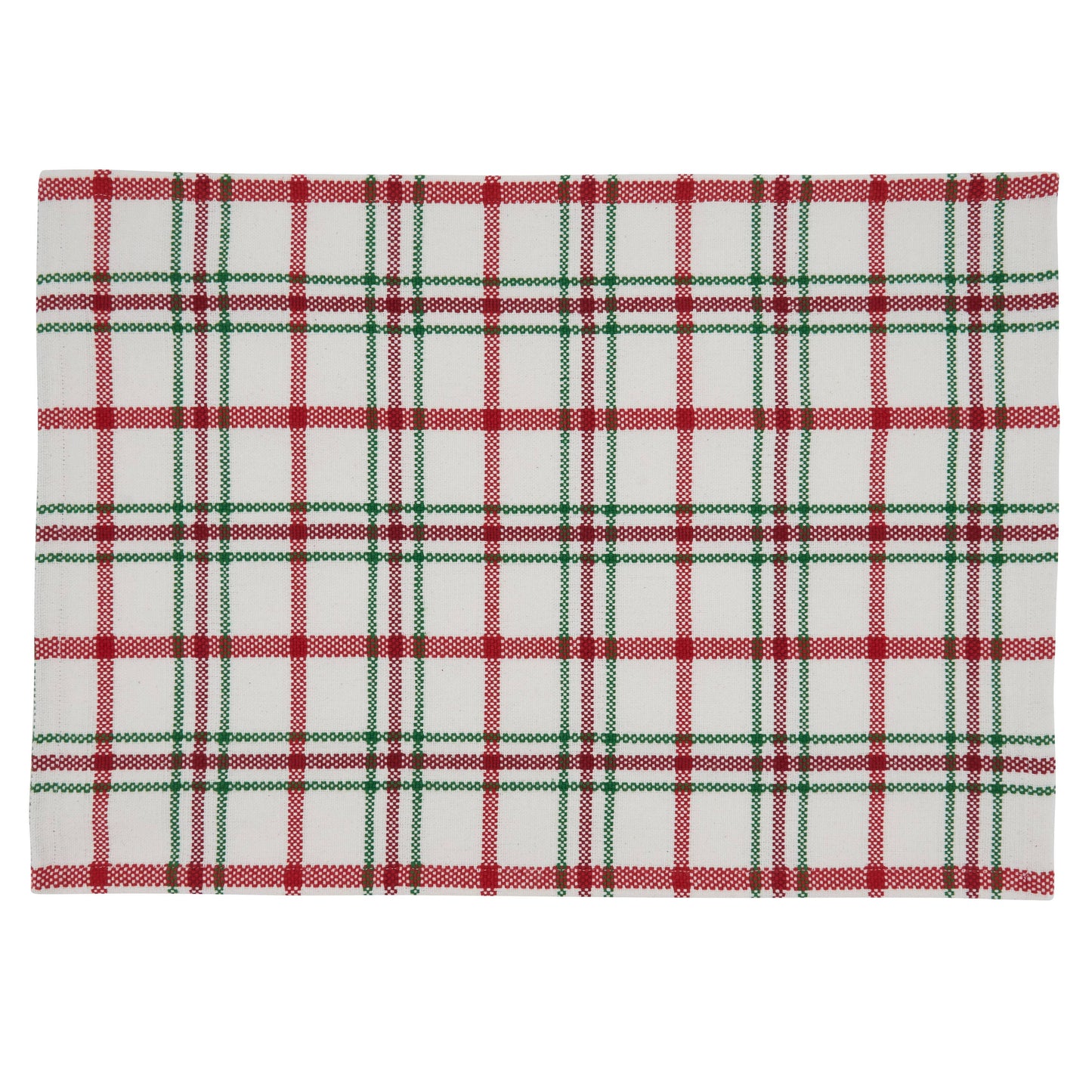 Red and green plaid placemat on a white background