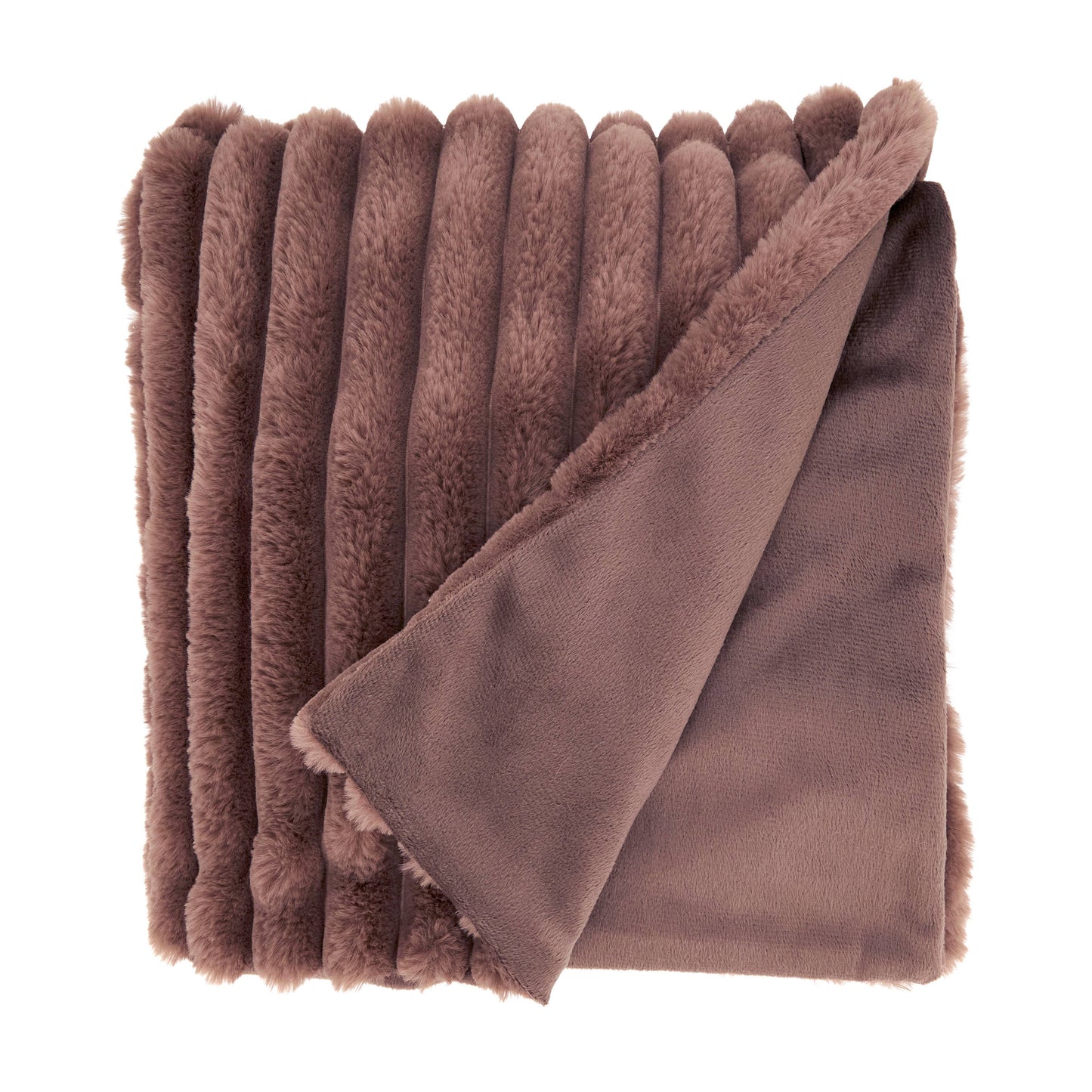 Folded brown blanket on a white background