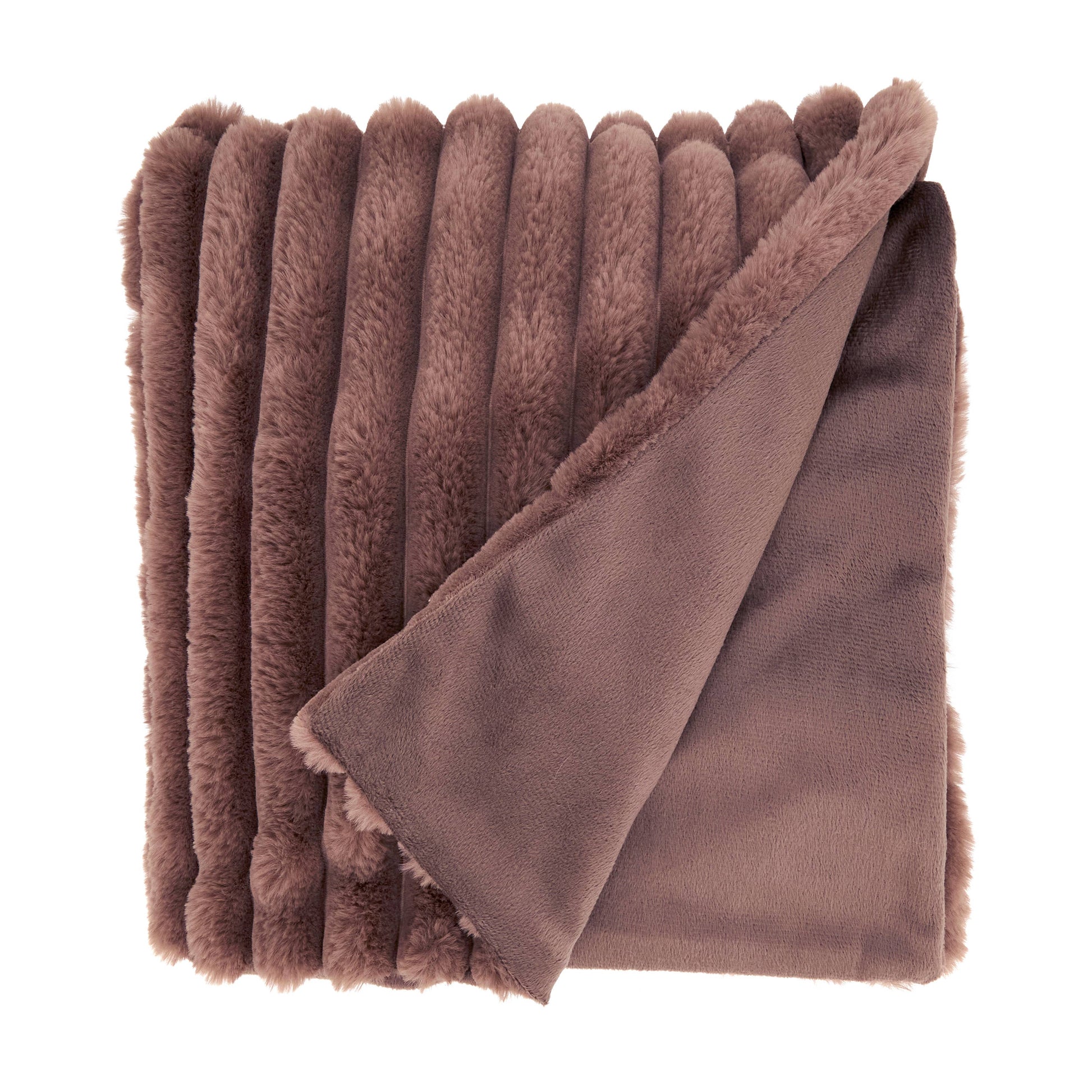Folded brown blanket on a white background