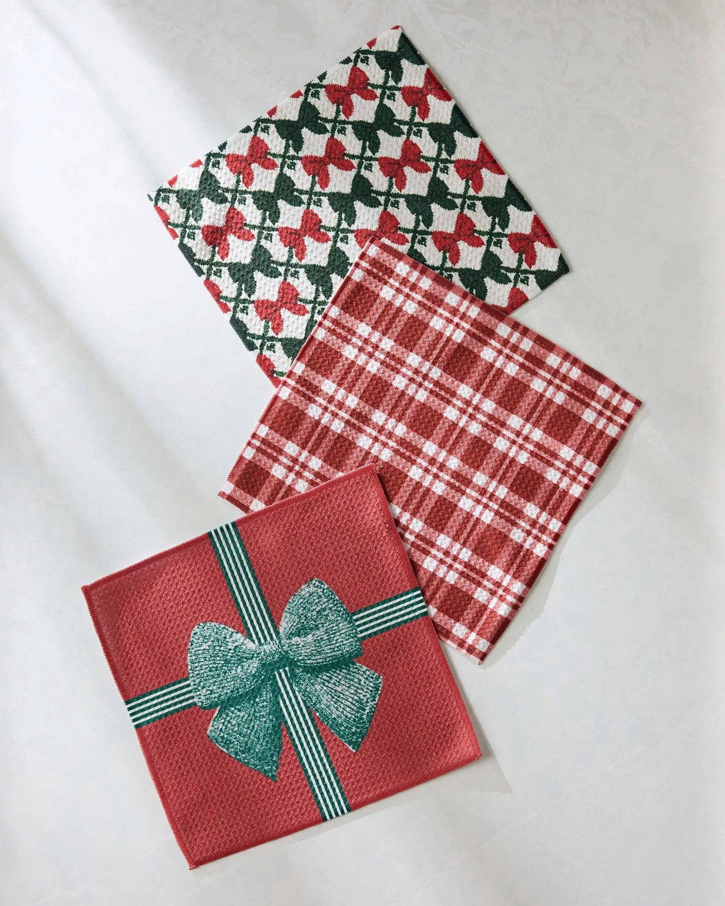 Geometry Dishcloth Set of decorative towels with plaid patterns on a white background