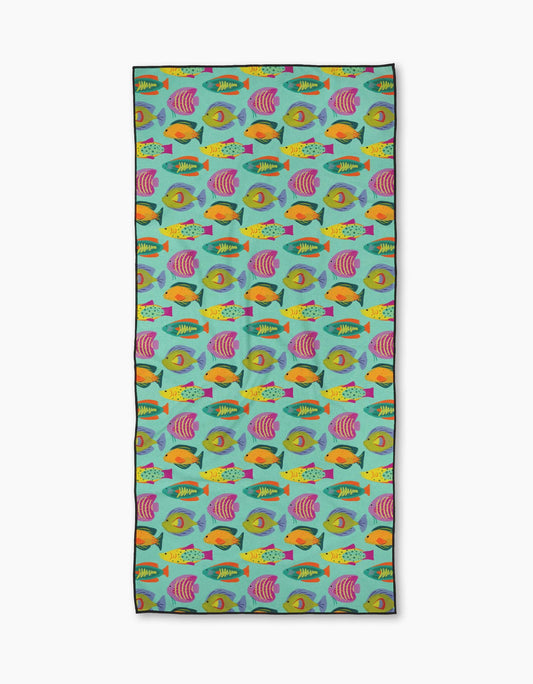 Geometry Beach Towel with fish pattern on a white background