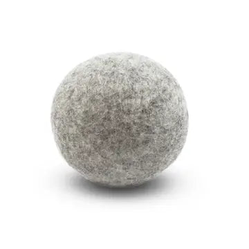 Gray wool dryer ball on a white background
