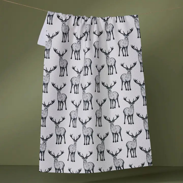 Deer patterned Geometry Tea Towel on a white background