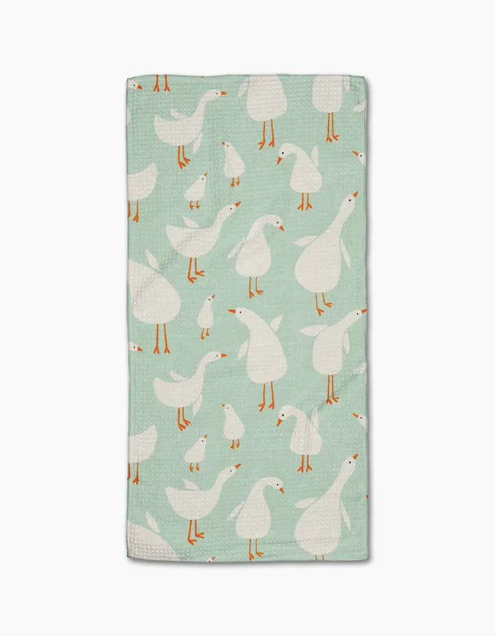 Geometry bar towel with goose pattern on a light green background