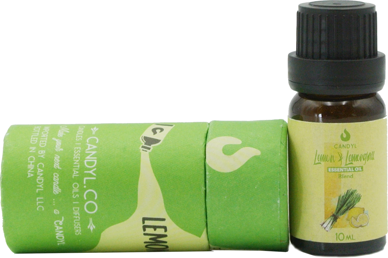 Essential oil bottle with green packaging labeled 'CANDYL CO' on a white background