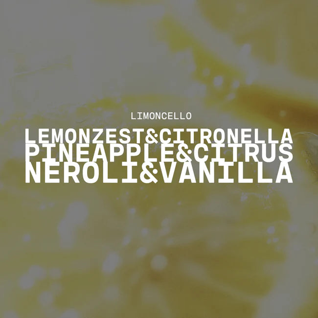 Text overlay on a yellow background with lemon zest and citrus elements