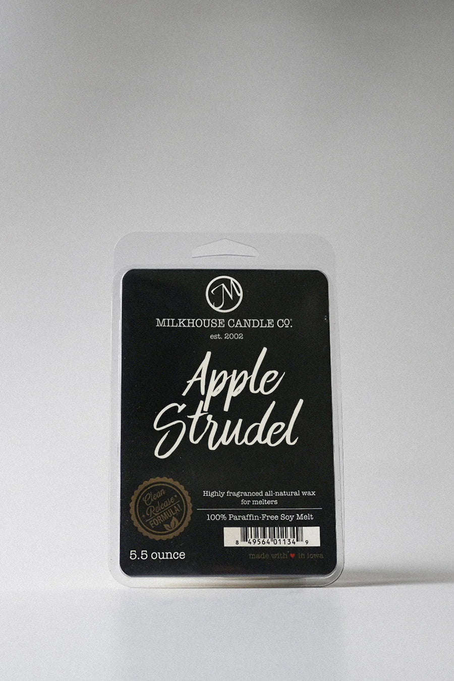 Milkhouse Candle Co. Apple Strudel wax melt package on a gray background