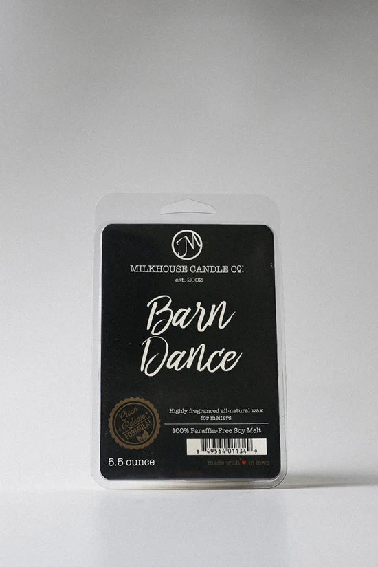 Milkhouse Candle Co. Barn Dance wax melt package on a white background