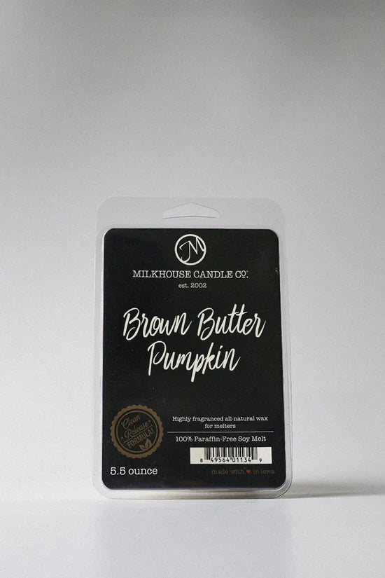 Milkhouse Candle Co. Brown Butter Pumpkin wax melt package on a white background