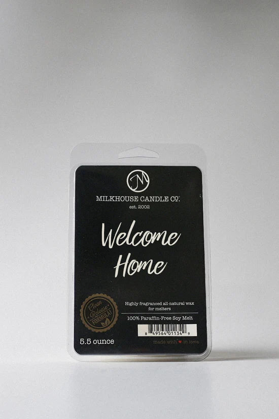 Milkhouse Candle Co. 'Welcome Home' wax melt package on a white background