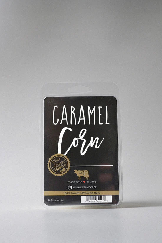 Packaged product labeled 'Caramel Corn' on a gray background