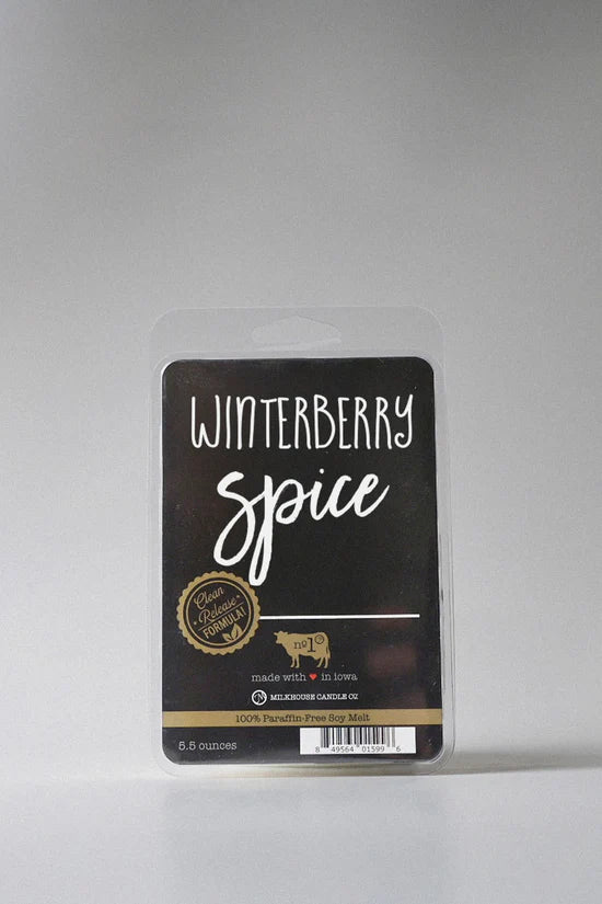 Packaged product labeled 'Winterberry Spice' on a gray background