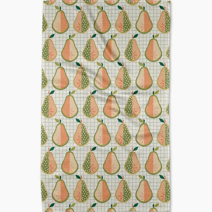 Geometry Tea towel with pear pattern on a white background