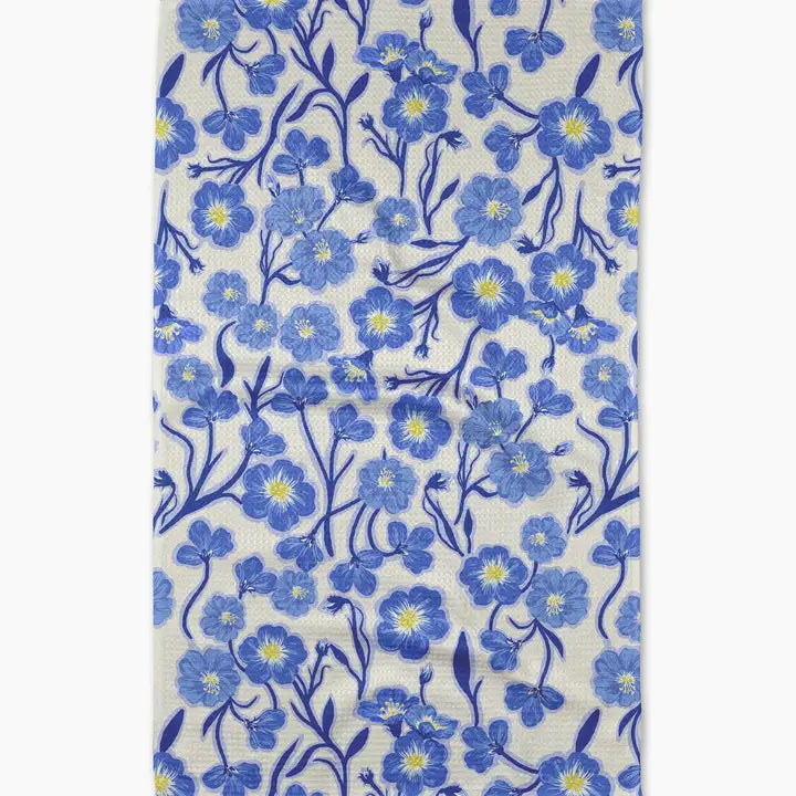 Floral patterned Geometry with blue flowers on a white background
