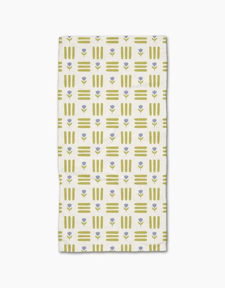 Patterned Geometry bar towel with geometric design on a white background