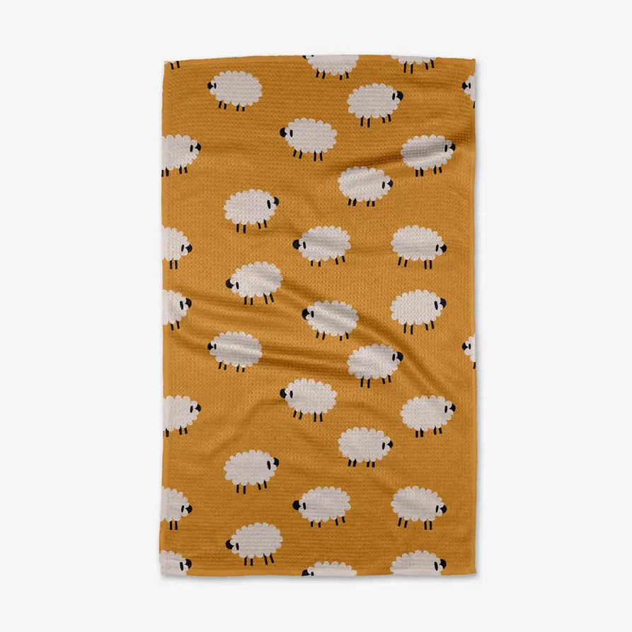 Sheep patterned Geometry Tea Towel on a white background