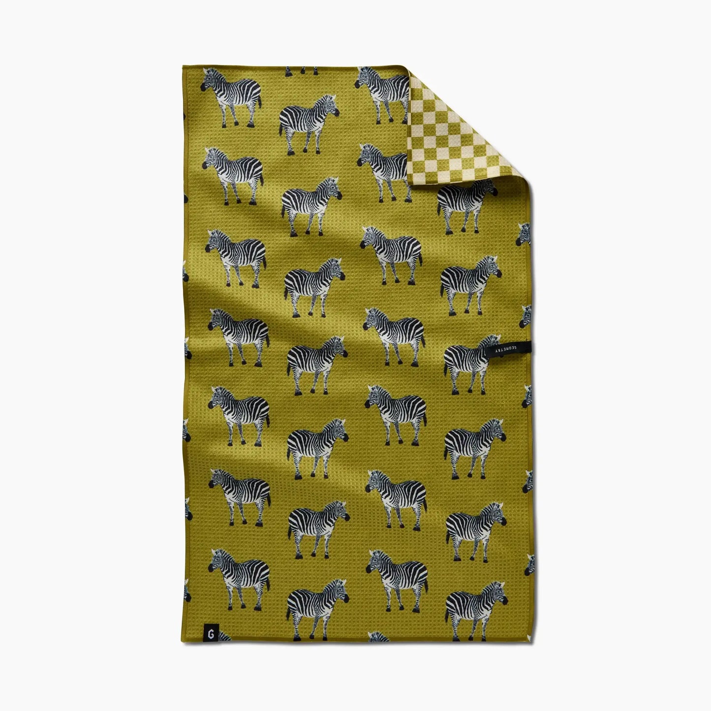 Geometry Tea Towel with zebra pattern on a white background